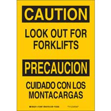 LegendLook Out for Powered Industrial Trucks Brady 129506 Traffic Control Sign 10 Height 14 Width Black on Yellow