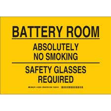 Battery Room Absolutely No Smoking Safety Glasses Required Sign | Brady ...