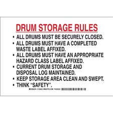 Brady Part 125635 Drum Storage Rules All Drums Must Be Securely