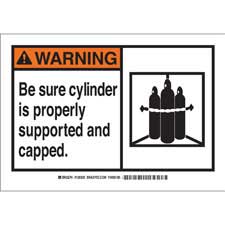 CAUTION BE SURE CYLINDER IS SUPPORTED & CAPPED sign 