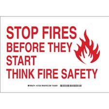 Señalamiento STOP FIRES Before They Start Think Firesafety Brady