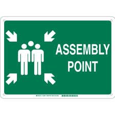 18 H x 24 W Brady 139657 AluminumEvacuation Assembly Point Sign White on Green Text