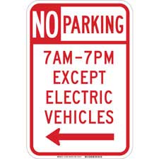 No Parking 7Am 7Pm Except Electric Vehicles Sign