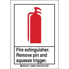 Fire Extinguisher Remove Pin and Squeeze Trigger Labels - Brady Part ...