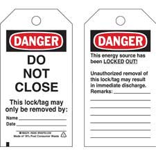 DANGER Do Not Close Energy Source Lockout Tagout Tags - Brady Part ...