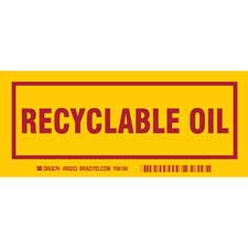 25 Labels per Package Brady 60253 Laminated Polyester Container Label Red On Yellow 3 Height x 7 Width Legend Recyclable Oil 