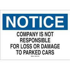 Car Damage Sign NOTICE Company Is Not Responsible For Loss Or Damage To Parked Cars ...