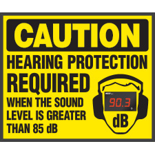 Decibel Status Sign CAUTION HEARING PROTECTION REQUIRED WHEN THE SOUND LEVEL IS GREATER THAN