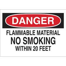 Brady Part: 88359 | DANGER Flammable Material No Smoking Within 20 Feet ...