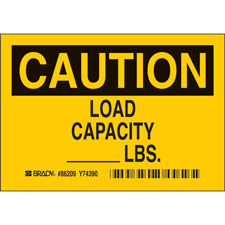 Capacity Tested Label CAUTION Load Capacity LBS Labels - Brady Part: 86209 | BradyID.com