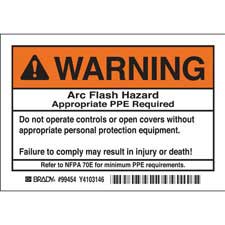WARNING Arc Flash Hazard Appropriate PPE Required Labels - Brady