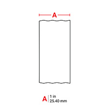 Illustration presenting the width of Brady all-weather permanent adhesive vinyl label tape as either 1 inch or 25.4 mm.