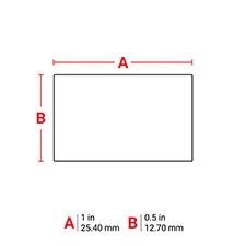 Diagram showing the dimensions of a Brady panel component label as 1 in x 0.5 in or 25.40 mm x 12.70 mm.