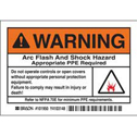 WARNING Arc Flash And Shock Hazard Appropriate PPE Required Do Not Operate Controls Or Open… Labels