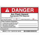 DANGER Arc Flash Hazard Appropriate PPE Required Labels sku:121102