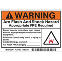 WARNING Arc Flash And Shock Hazard Appropriate PPE Required Do Not Operate Controls Or Open… Labels sku:121135