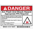 DANGER Arc Flash And Shock Hazard Appropriate PPE Required Do not operate controls or open… Labels sku:121137