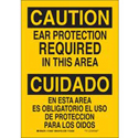 Bilingual CAUTION Ear Protection Required In This Area Sign sku:124060