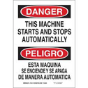 Bilingual DANGER This Machine Starts And Stops Automatically Sign sku:124139