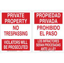 Bilingual PRIVATE PROPERTY No Trespassing Violators Will Be Prosecuted Sign sku:124643