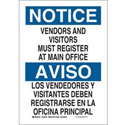Bilingual NOTICE Vendors And Visitors Must Register At Main Office Sign sku:125073