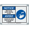 Bilingual ToughWash NOTICE Wash Hands Before Returning To Work Sign sku:145752