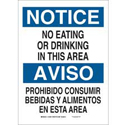 Bilingual NOTICE No Eating Or Drinking In This Area Sign