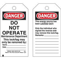 DANGER Do Not Operate Maintenance Department Lockout Tagout Tags