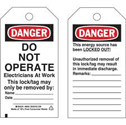 DANGER Do Not Operate Electricians At Work Lockout Tagout Tags sku:65443