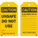 Accident Prevention Tags - UNSAFE  DO NOT USE sku:86430