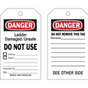 Accident Prevention Tags: DANGER Ladder Damaged Unsafe Do Not Use sku:86415