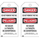 Bilingual Accident Prevention Tags - DANGER Do Not Remove This Tag sku:86468