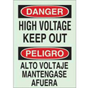 BradyGlo Bilingual DANGER High Voltage Keep Out Sign sku:90509