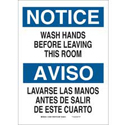 Bilingual NOTICE Wash Hands Before Leaving This Room Sign sku:122403
