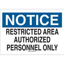 NOTICE Restricted Area Authorized Personnel Only Sign sku:95241
