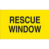 Rescue Window Label: Polyester, Black on Yellow, 4 in H x 6 in W