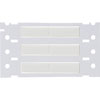 Una hoja de etiquetas blancas de plástico para cables con tres etiquetas blancas en blanco y perforaciones.