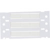 Una hoja de etiquetas blancas de plástico para cables con tres etiquetas blancas en blanco y perforaciones.