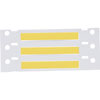 A white plastic cable label sheet with three blank yellow labels and punch-outs.