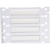 A white plastic cable label sheet with four blank white labels and punch-outs.