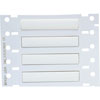 A white plastic cable label sheet with four blank white labels and punch-outs.