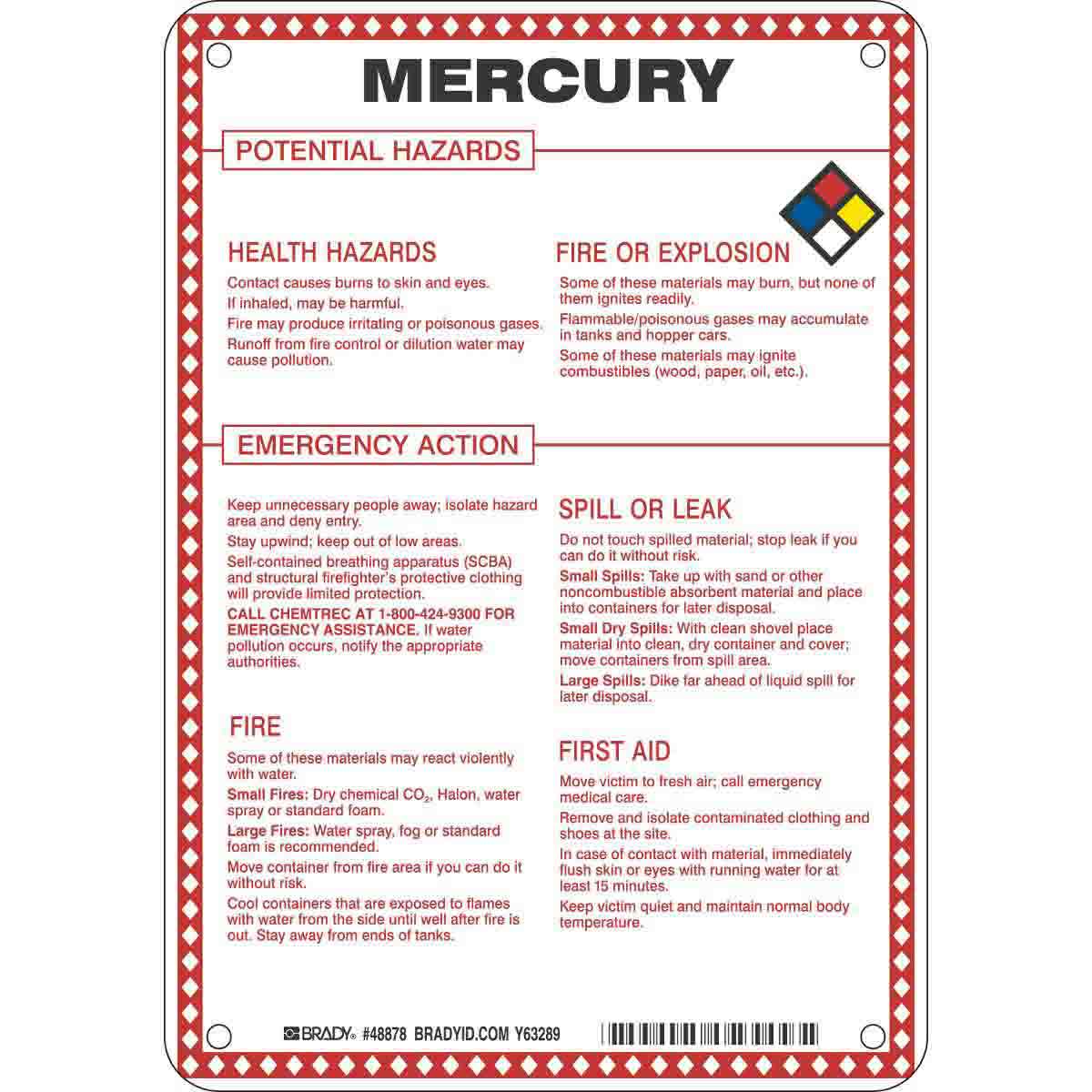 Brady Part 48878 Mercury Potential Hazards Sign